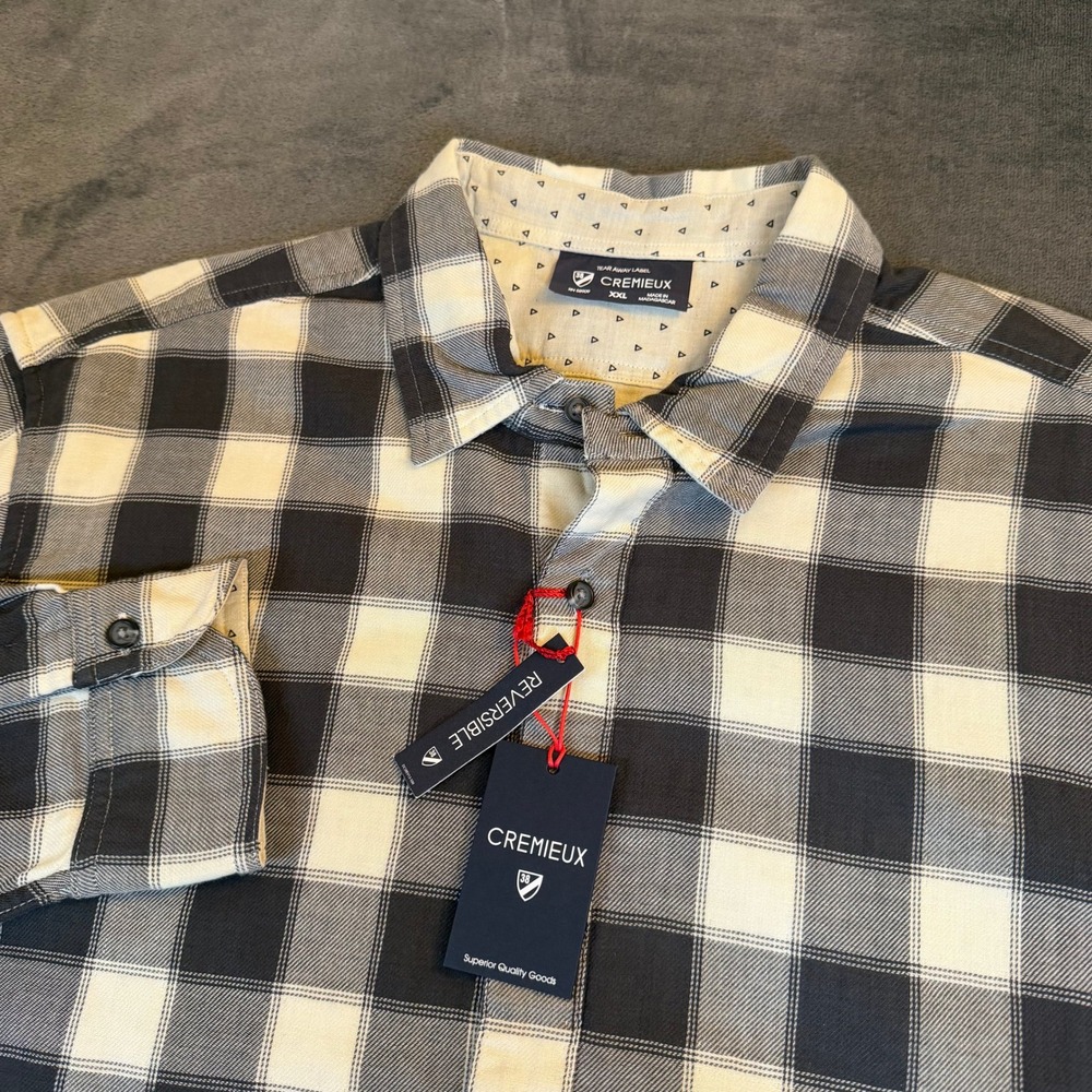 Cremieux Reversible Shirt Black White Buffalo Check Geometric Mens XXL 2XL NWT